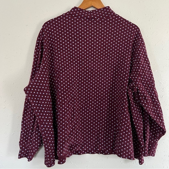 🦋 Lands’ End Maroon Blue Polka Dot Turtle Neck Cotton Long Sleeve Blouse 3X - Picture 3 of 5